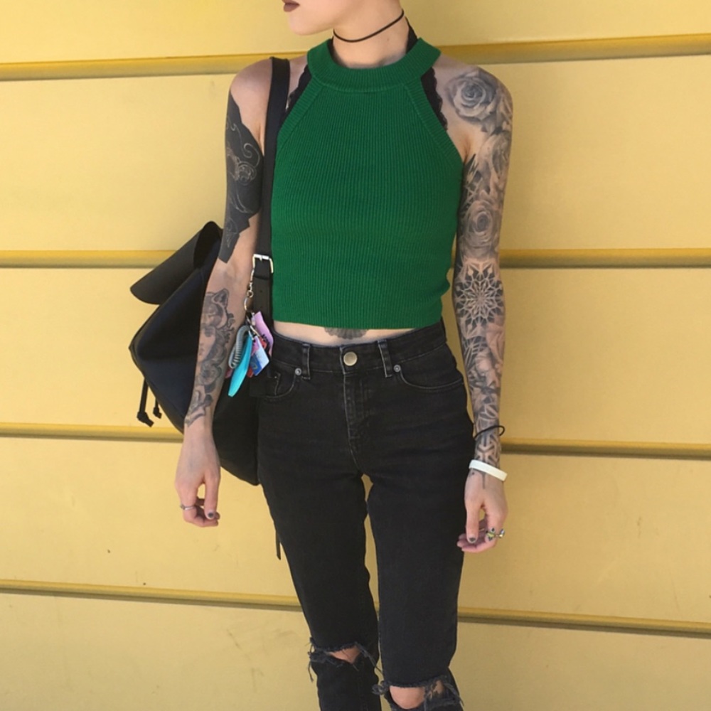 Green knit tank top